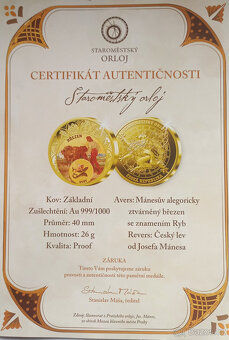 Staroměstský orloj – pamětní medaile Au 999 – Proof - 5