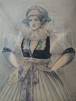 obraz DÍVKA V KROJI, sign. Jaroslav Štika - 5