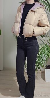 Dámská prošívaná bunda crop béžová vel XS - 5