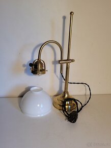 mosazná posuvná lampa, lampička, bankéřka, bílé stínidlo - 5