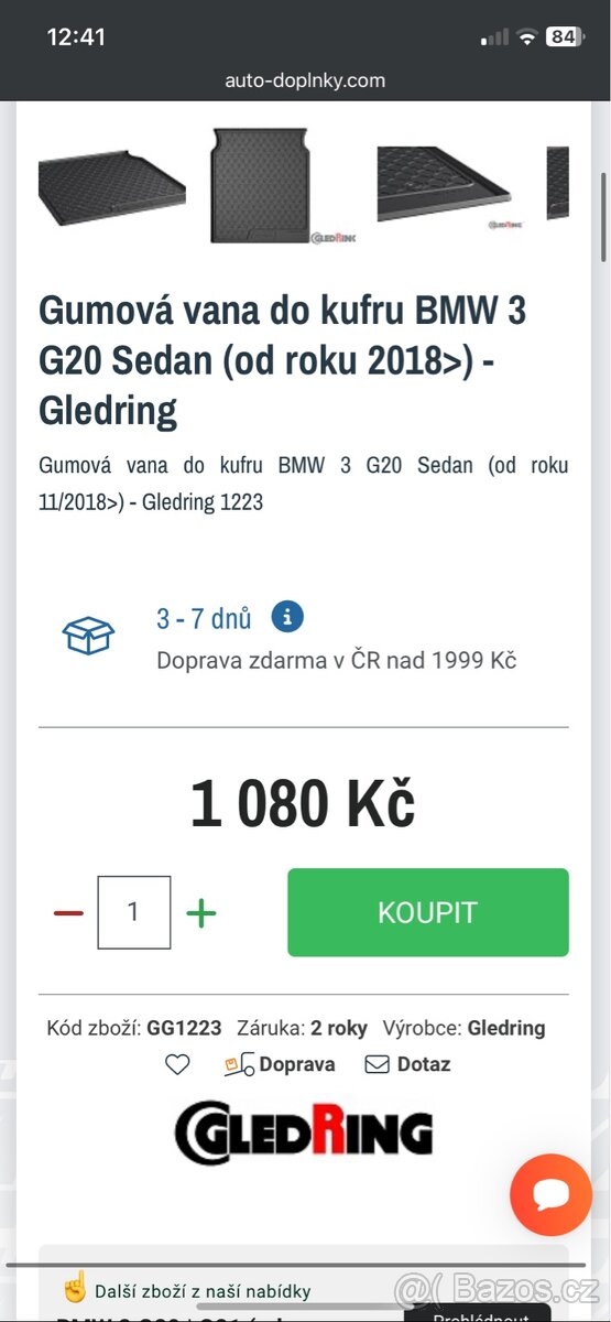 Gumová vana do kufru BMW 3 G20 Sedan (od roku 2018>) - 6