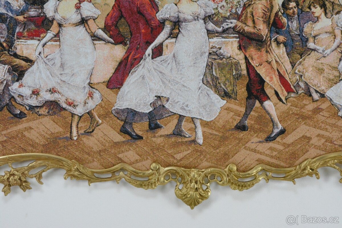 Zámecký obraz - Ples - Gobelín - bronzový rám - 6