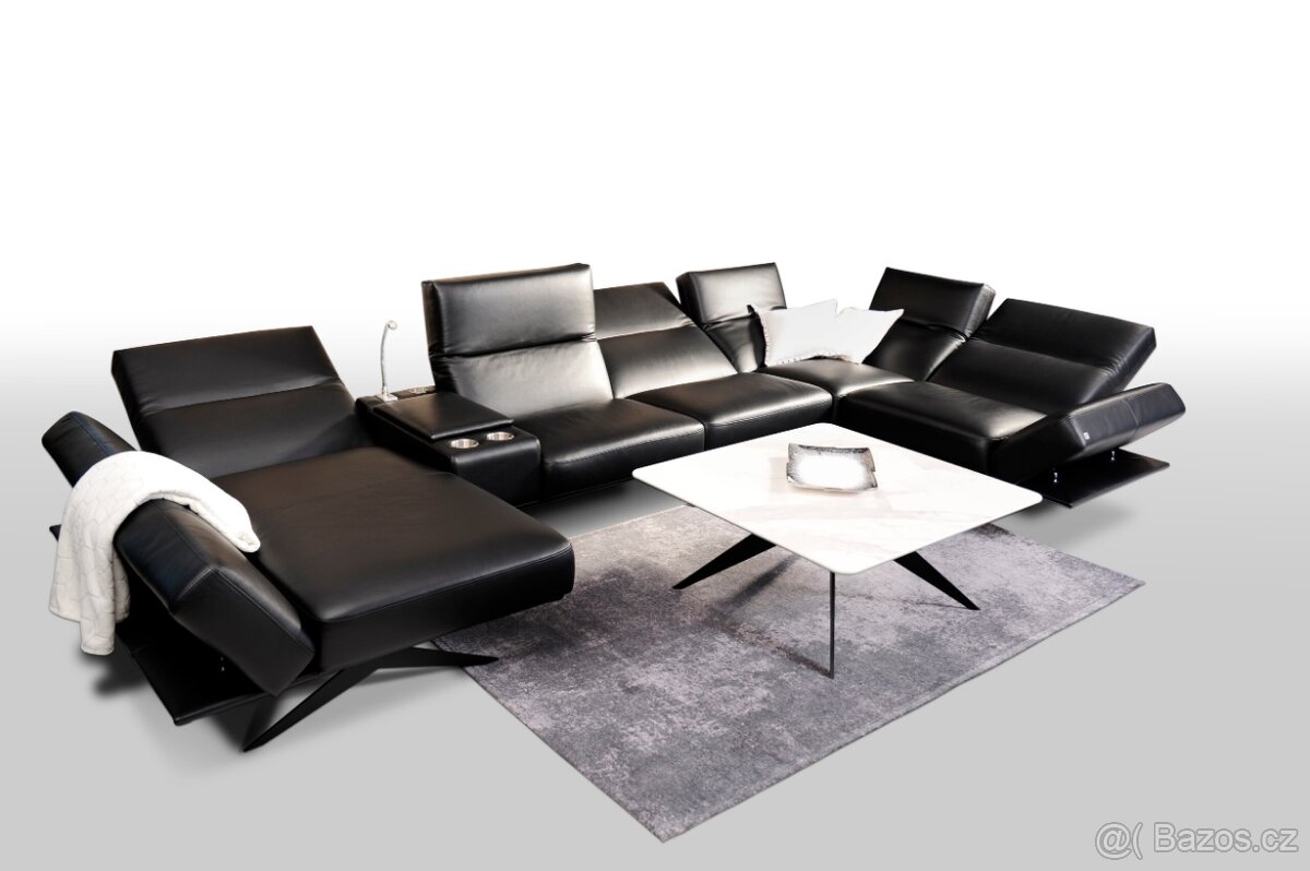 Cleo - Velká rohová sedačka z černé přírodní kůže - 6