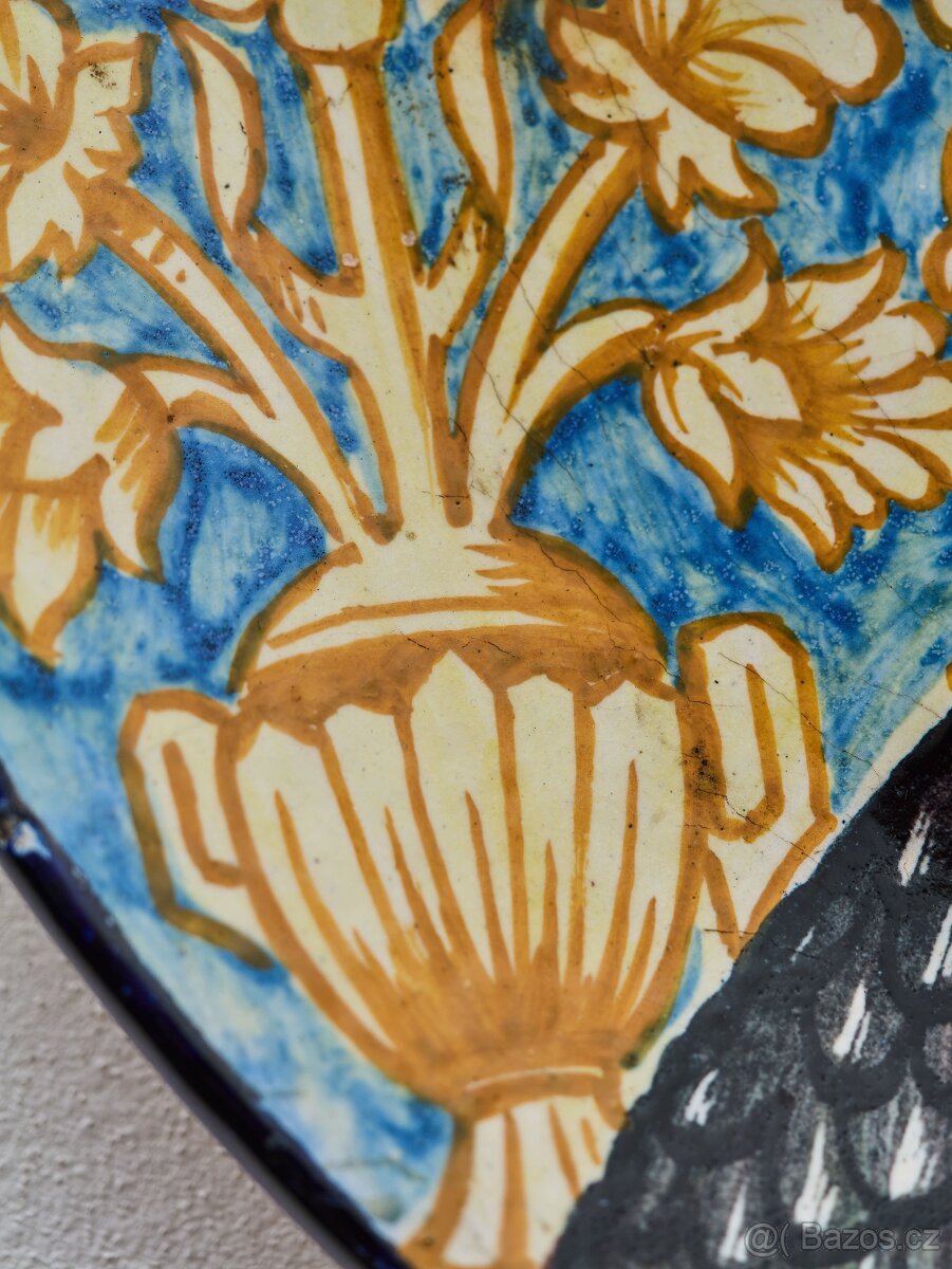 Obří italský talíř s portrétem podle Botticelliho 52 cm - 6