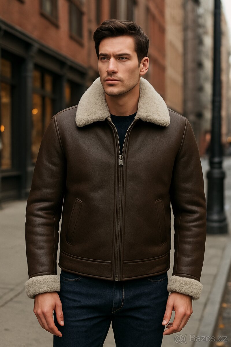 Pánská kožená shearling bunda Mango - 6