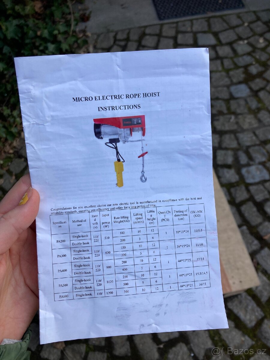Elektrický lanový naviják 100/200 kg s DO - 6