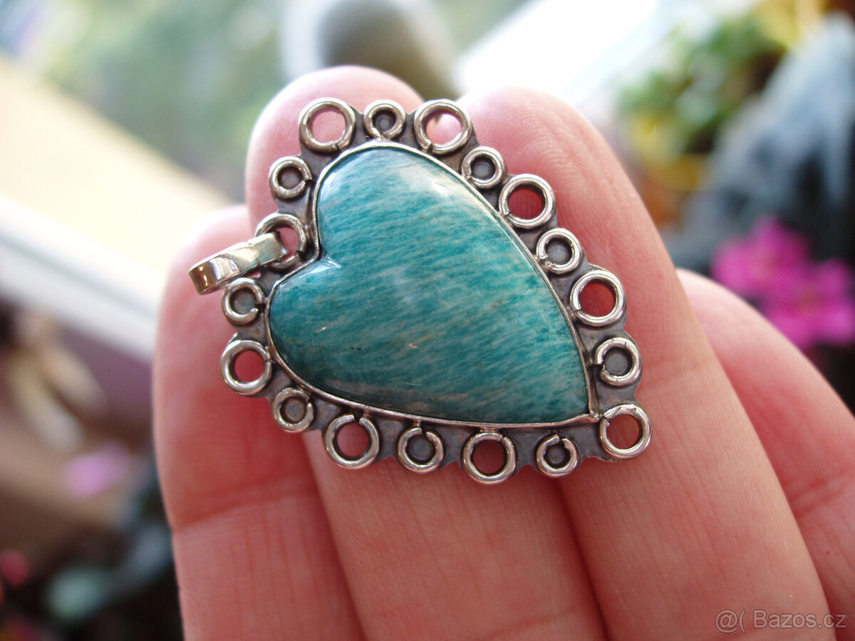 Luxusní Amazonit ve stříbře+ náušnice srdce zdarma - 6