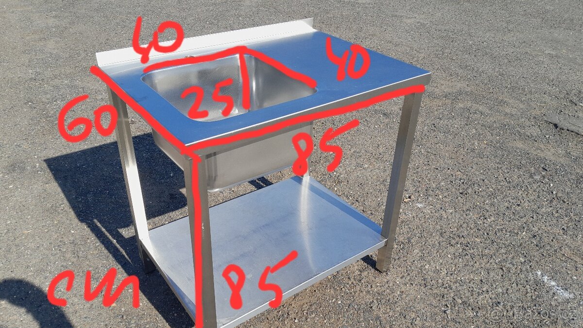 Nerezový stl s dřezem 85x60x85 cm se sp. polici - 6
