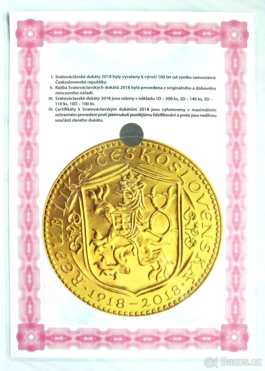 Svatováclavský dukát 2018 s číslovaným certifikátem - 6