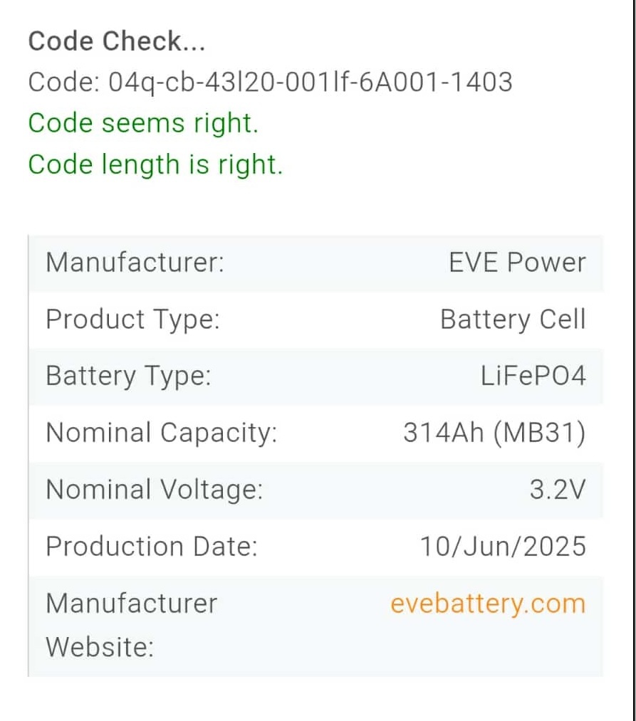 LifePo4 EVE MB31 3.2v 314ah - 6