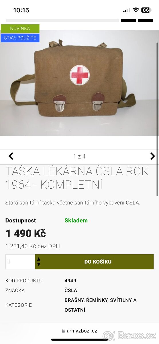 Prodám lékárničku, vojenská taška ČSLA kompletně vybavená - 6