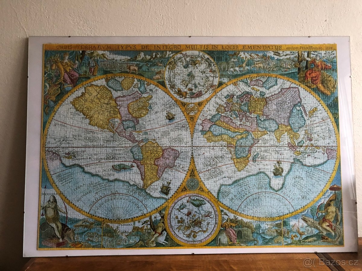 Puzzle stará historická mapa světa + kliprám sklo - 6
