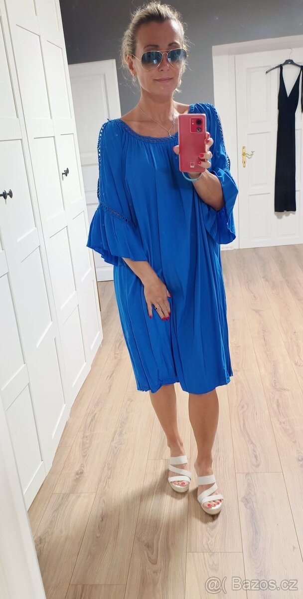 Nové vzdušné modré šaty uni size M/ L - 6