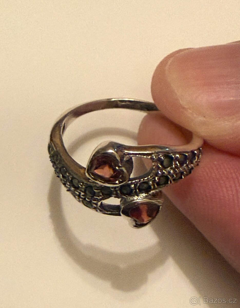 Stříbrný prsten přírodní granáty, markazity - 6