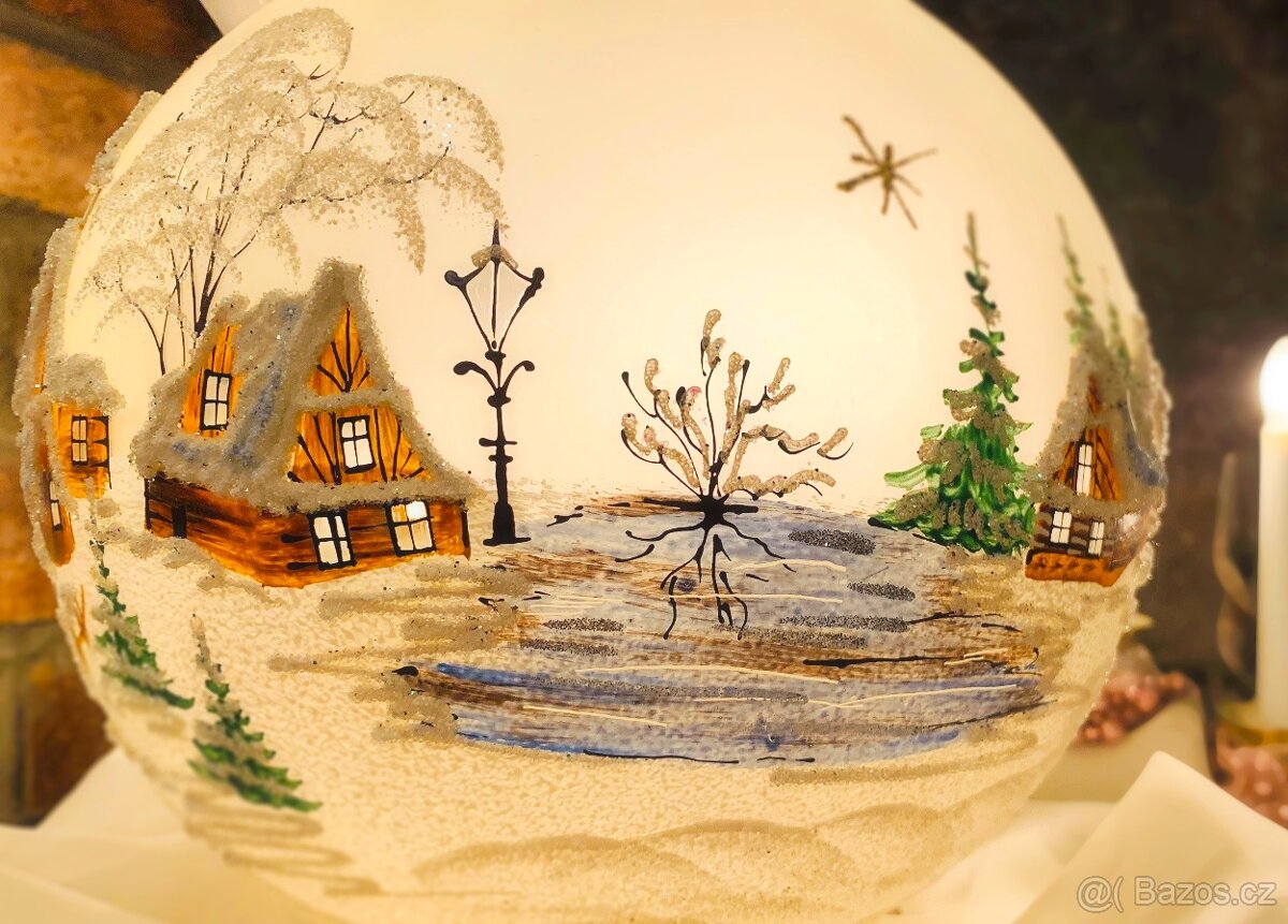 Vánoční Lampa Malovaná Zimní vesnička Dekorace, Dárek - 6