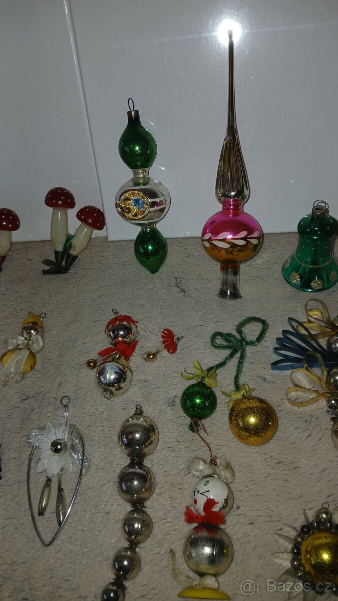 Staré Vánoční ozdoby - muchomůrky, ptáčci atd dle fotek - 6