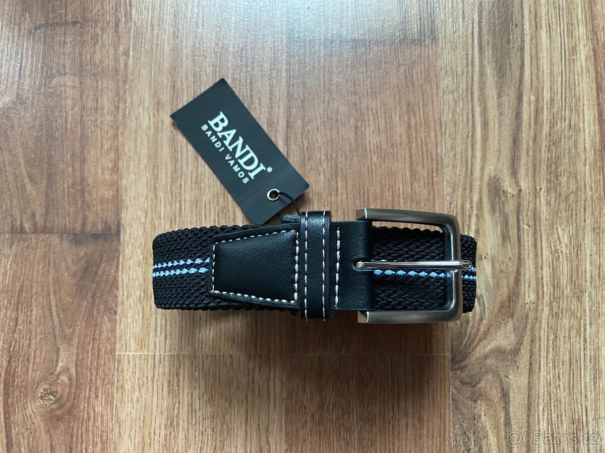 Nový pánský pružný opasek Bandi -L/XL, černý s modrými pruhy - 6