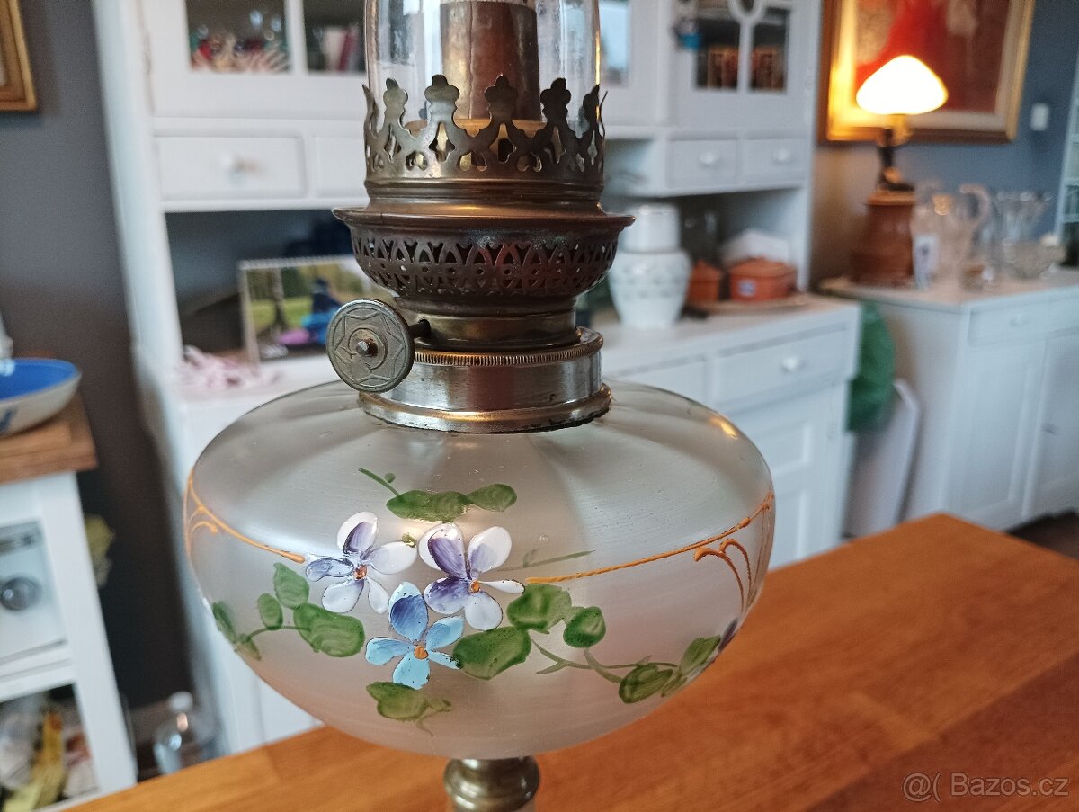 STAROŽITNÁ RUČNĚ MALOVANÁ PETROLEJKA SECESE/ART DECO FRANCE - 6