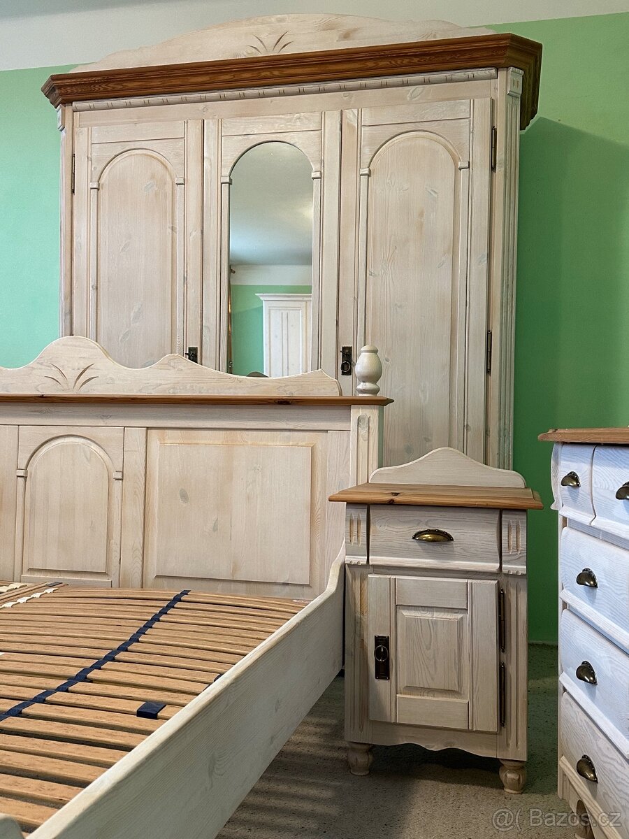 Vintage kompletní dřevěná ložnice, bílá Shabby Chic styl - 6
