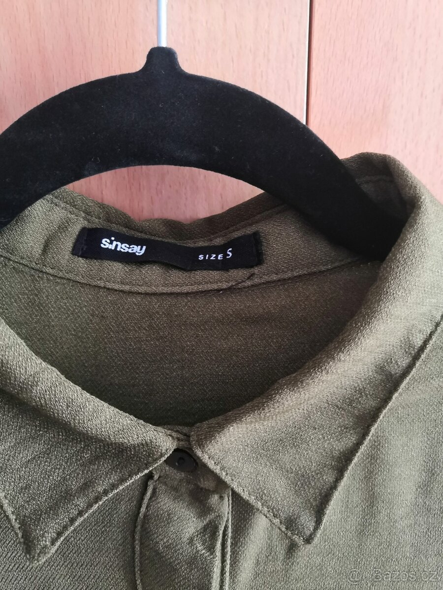 Košilové balonové khaki šaty - 6