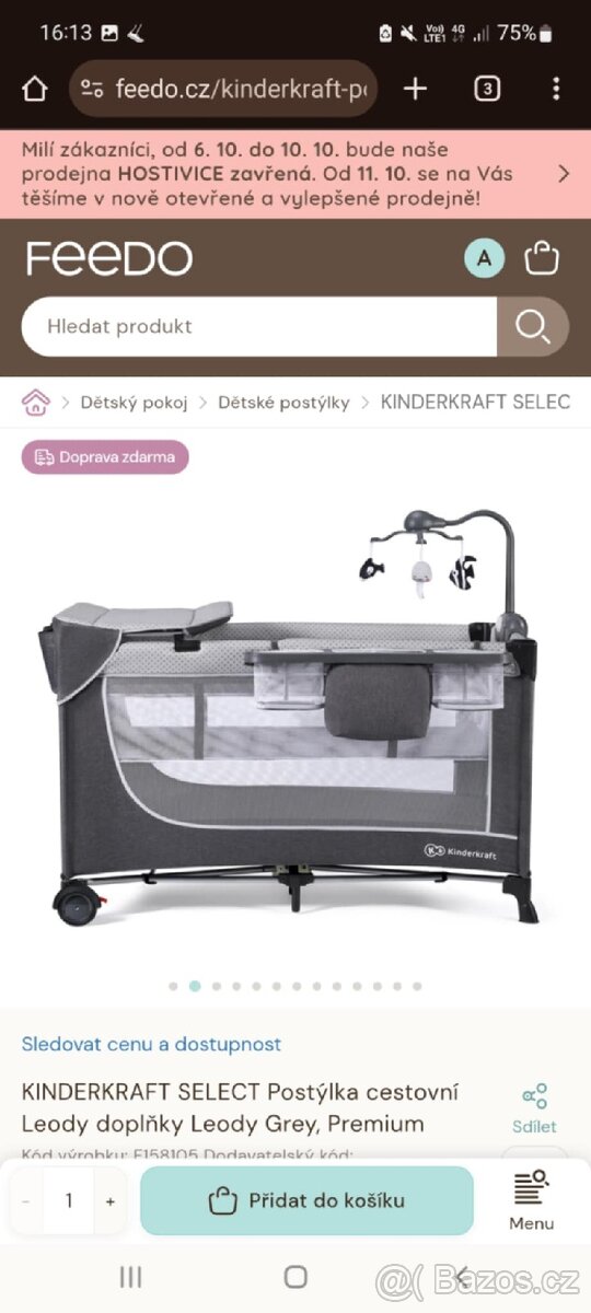 Dětská postýlka+matrace, cestovní postýlka+m, plyš. housenka - 6