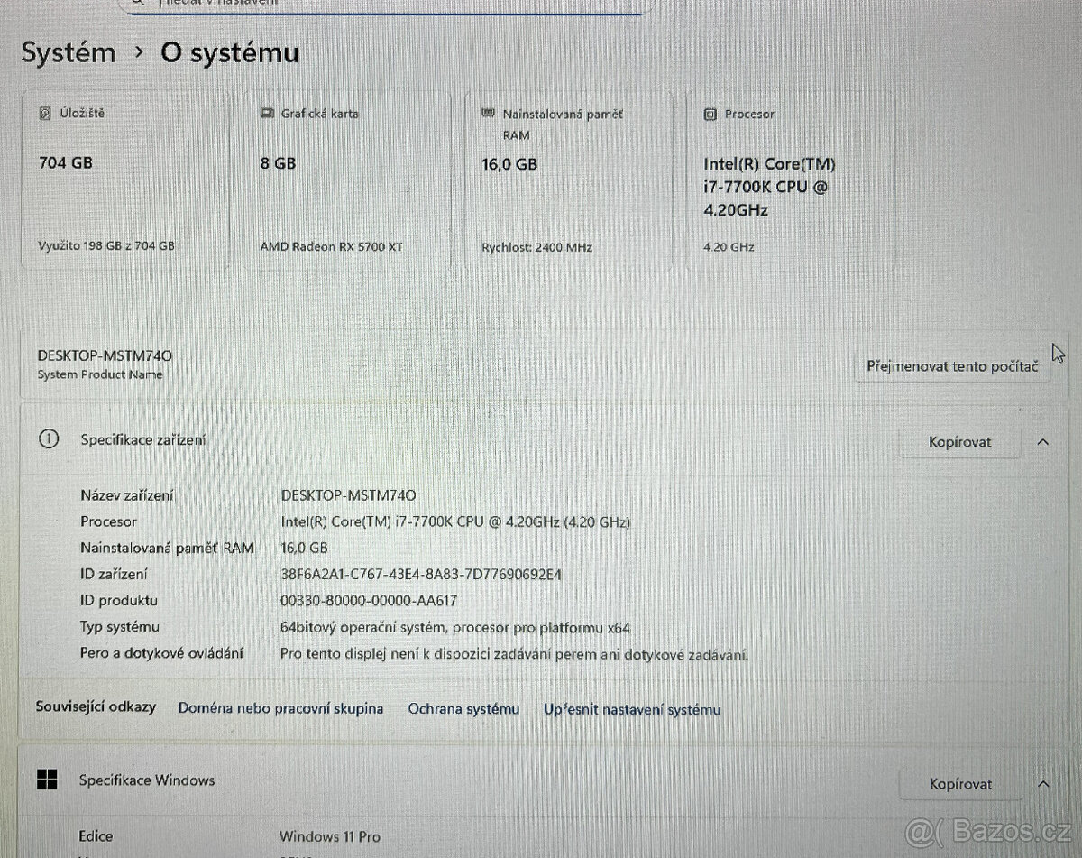 Herní PC - RX5700/i7 7700k/16GB DDR4 - 6