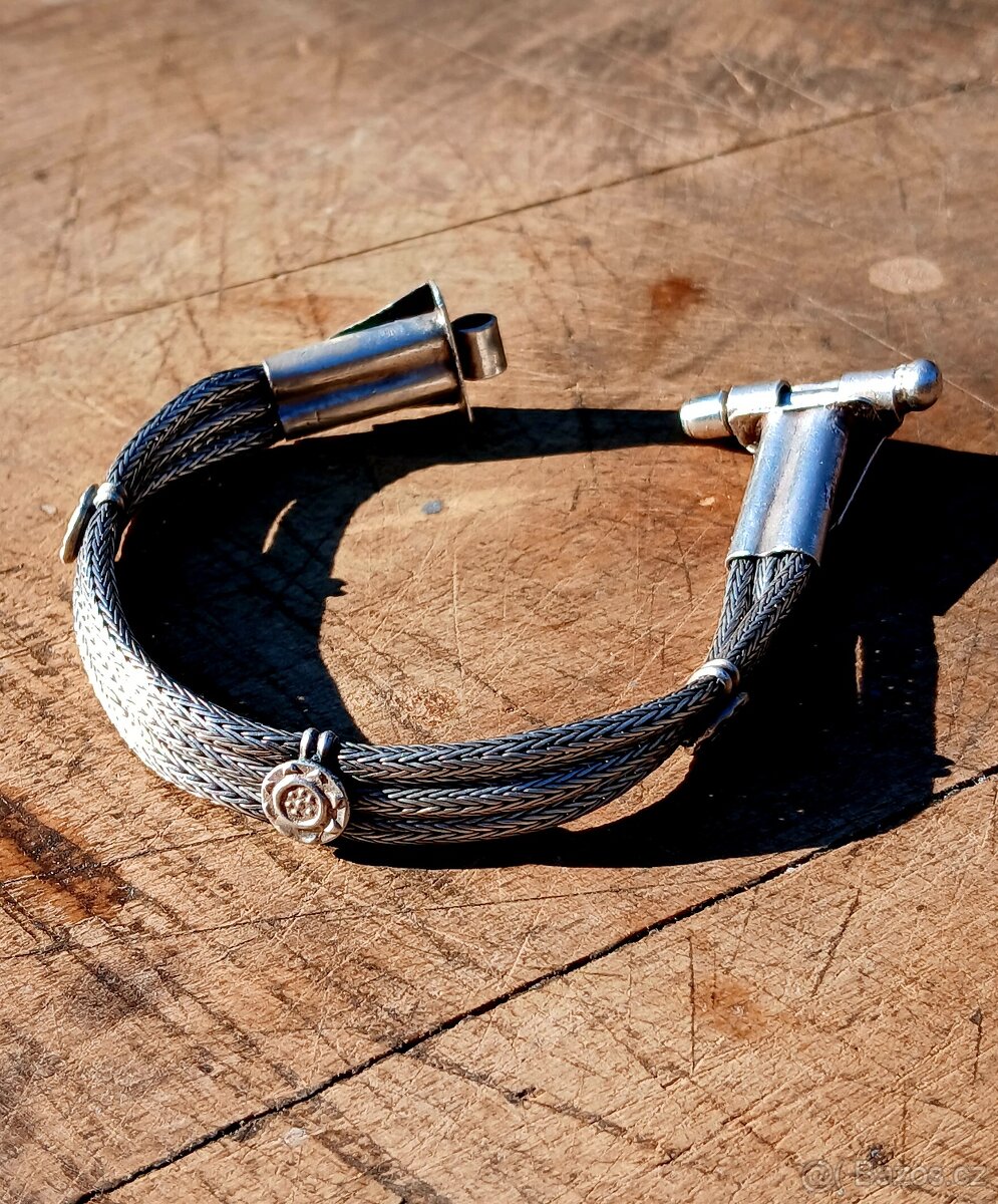 Stříbrný náramek starožitný - 6