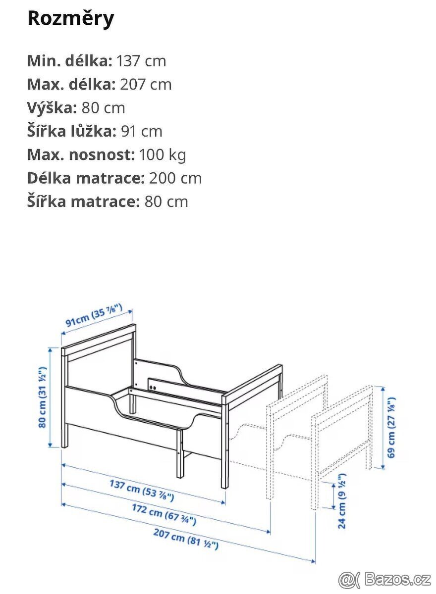 Dětská rostoucí prodlužovací postel IKEA SUNDVIK - 6