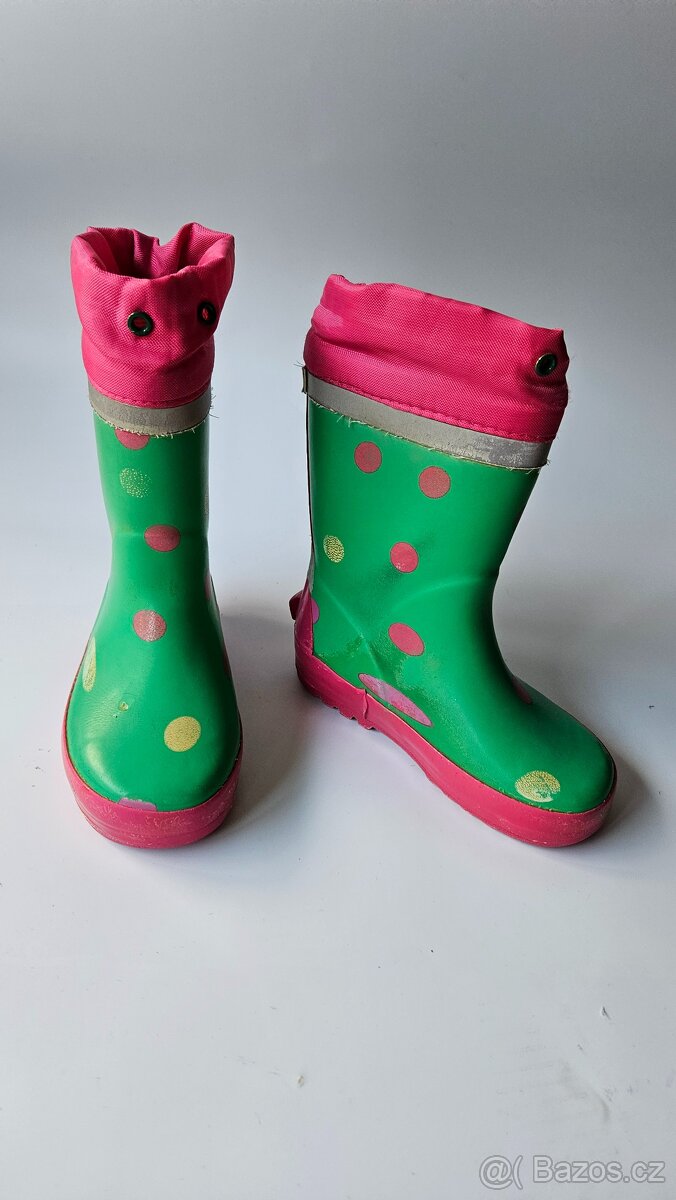 Zeleno - růžové puntíkované teplejší holínky - vel.26 - 6