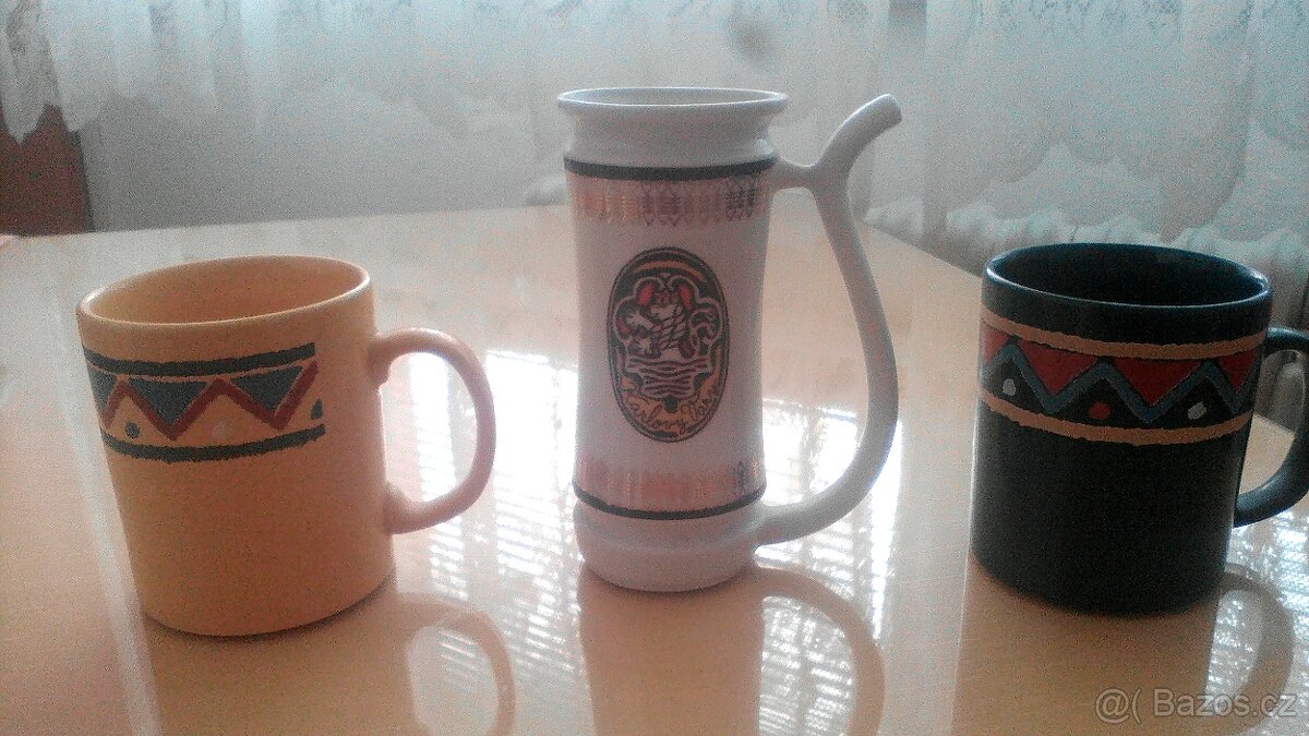 Vintage: keramické misky, hrnky, láz. pohárek, čaj. konvice - 6