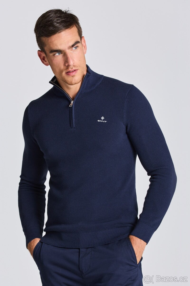 GANT NAVY VLNĚNÝ SLIM PÁNSKÝ SVETR L(L-XL) - 6