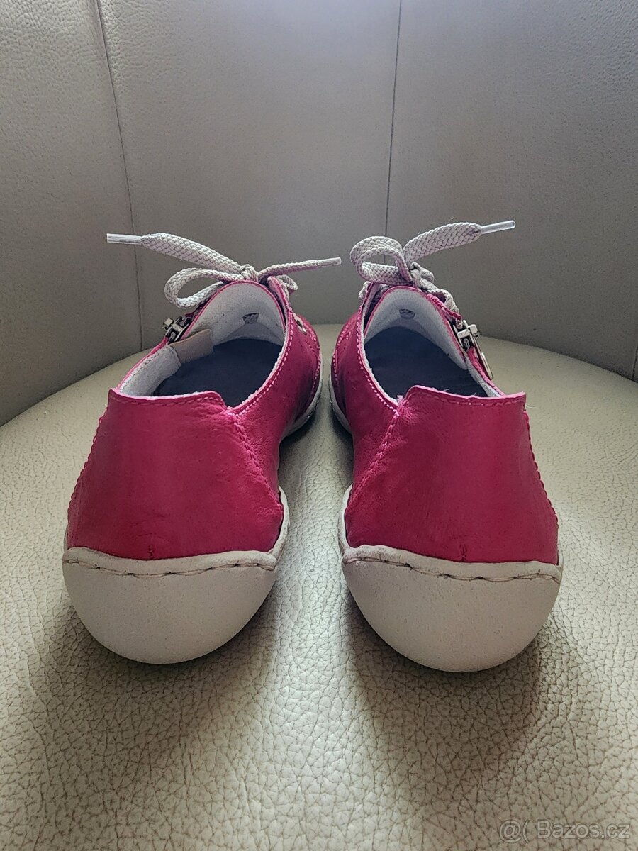 Rieker růžové kožené dámské tenisky, zip, tkaničky, 41 - 6