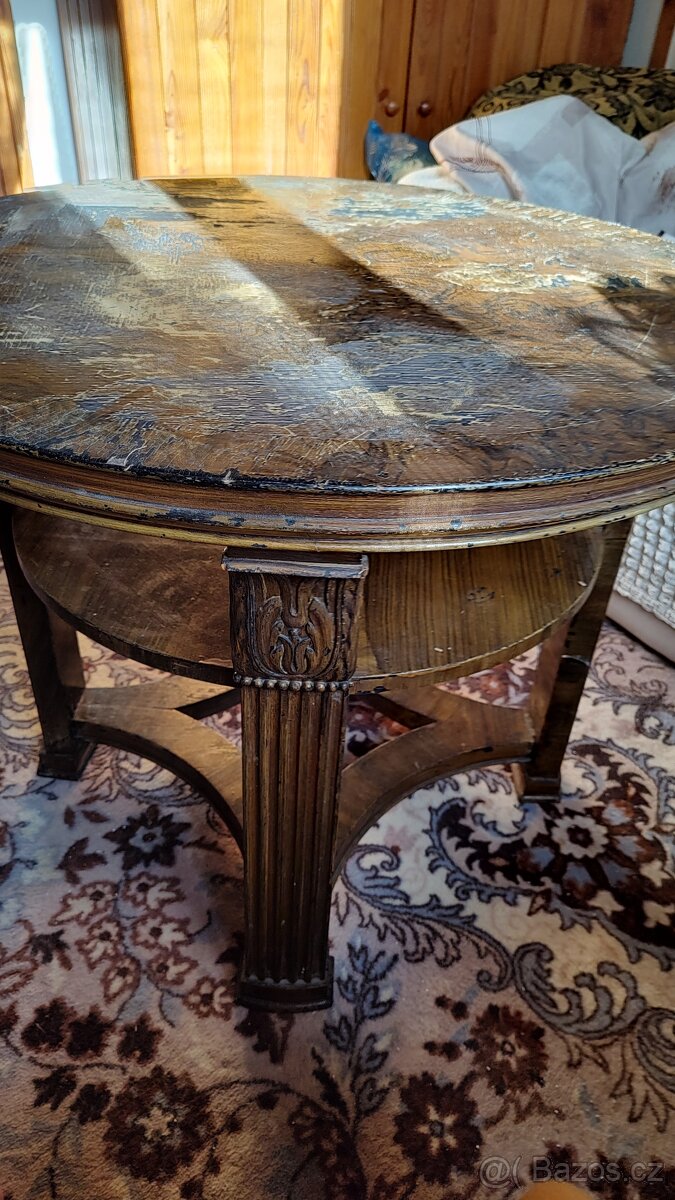 Starožitný dřevěný stolek průměr 86cm - 6