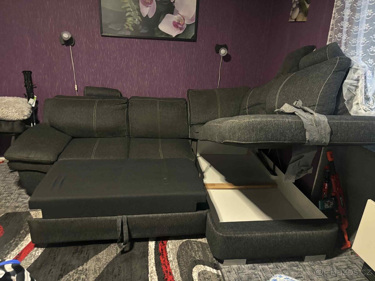 Sedací souprava černá L + Rozkládací pohovka - 6
