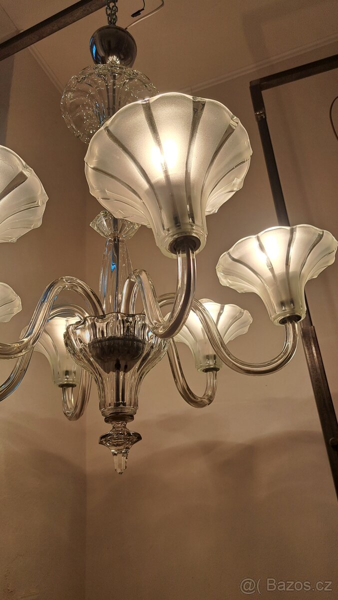 Art deco, starožitný celoskleněný lustr - 6