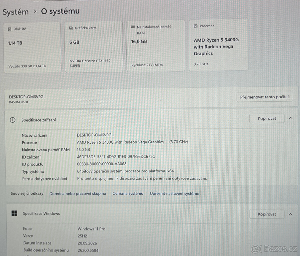 Herní PC Gigabyte R5 3400/ GTX 1660Super/16GB DDR - 6