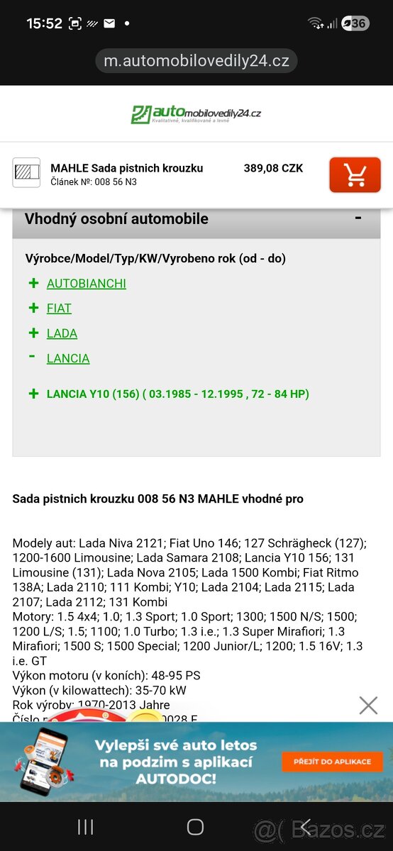 Prodám sadu pístních kroužků na Fiat;Lancia;Lada - 6