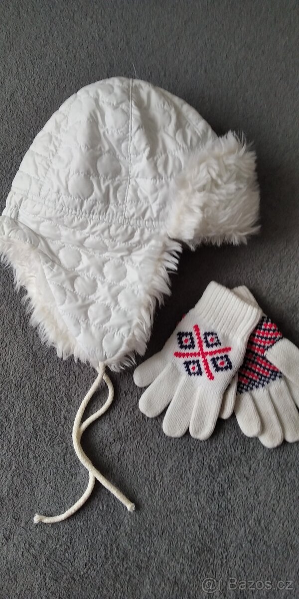 zimní dětský kožíšek; čepice+rukavice - 6