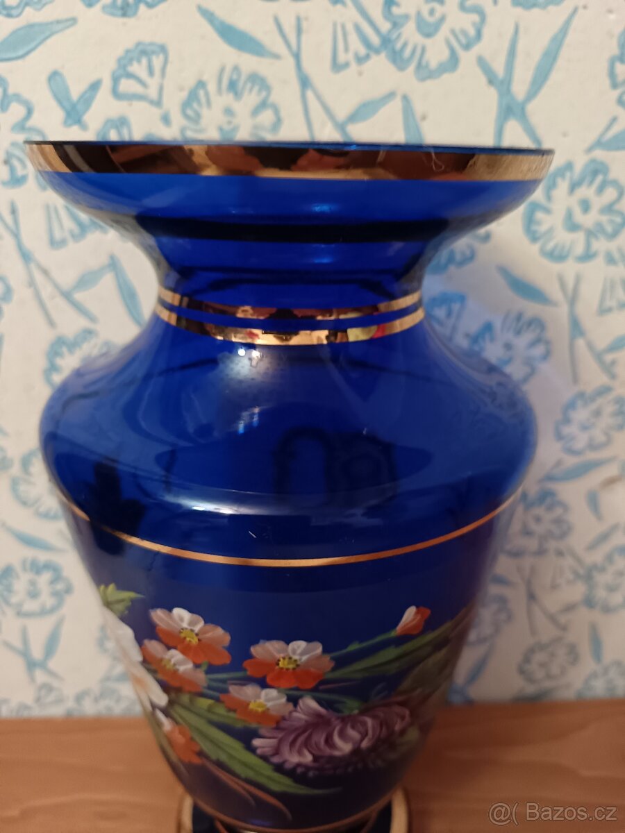 Modrá skleněná váza květinová - 6