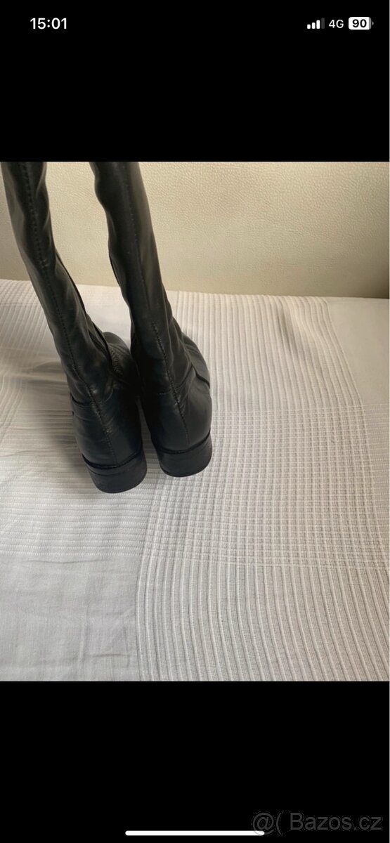 Krásné černé celé kožené kozačky - 6