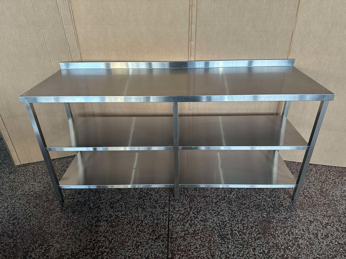 Nerezový stůl s lemem a 2 policemi - 6