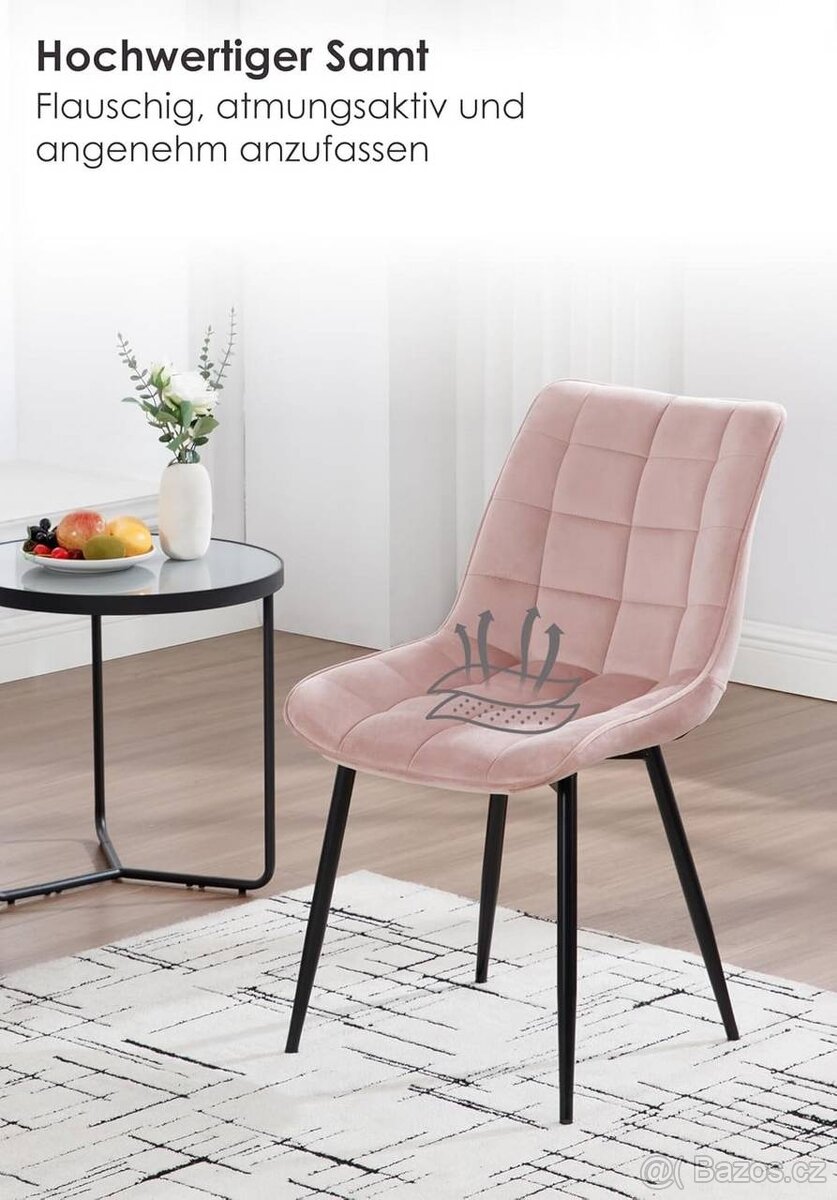 Nové jídelní židle tyrkys, růžová, potah velur. - 6