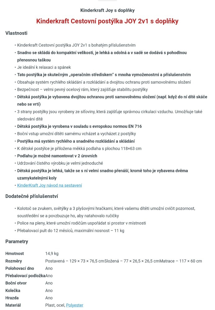 Cestovní postýlka JOY s příslušenstvím pro dítě - 6