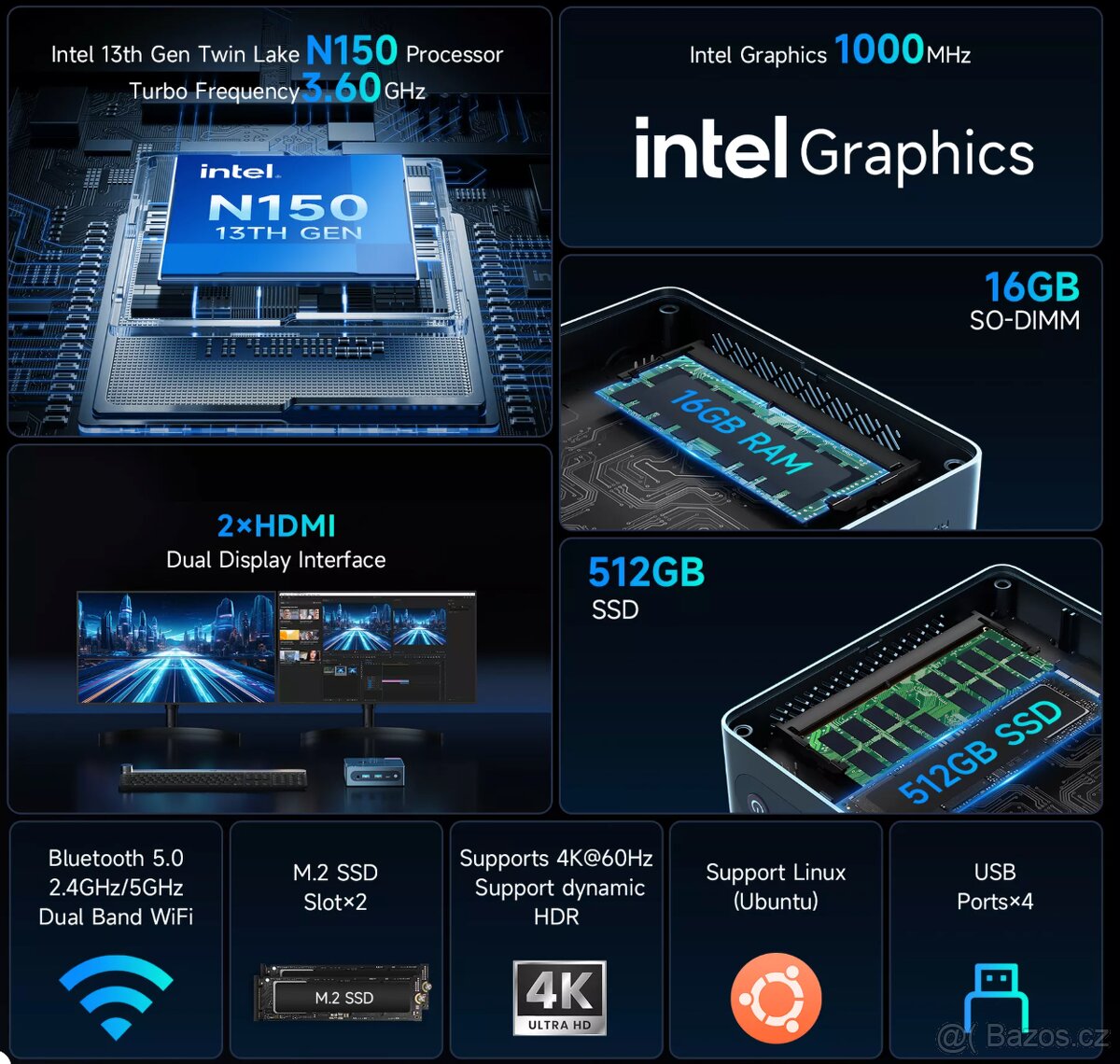 Mini PC BMAX B4 Ultra, Intel N150, 16GB RAM, 512GB - 6