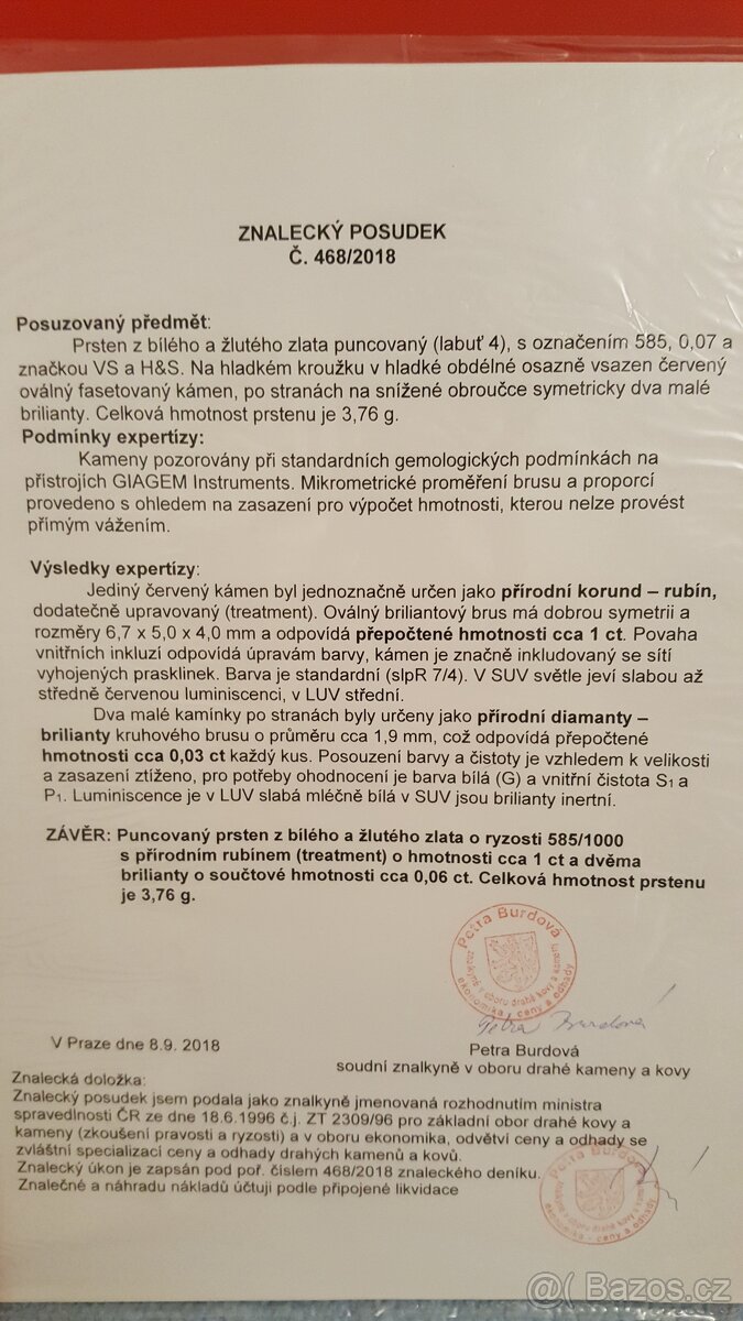 Zlatý prsten s přírodním rubínem. - 6