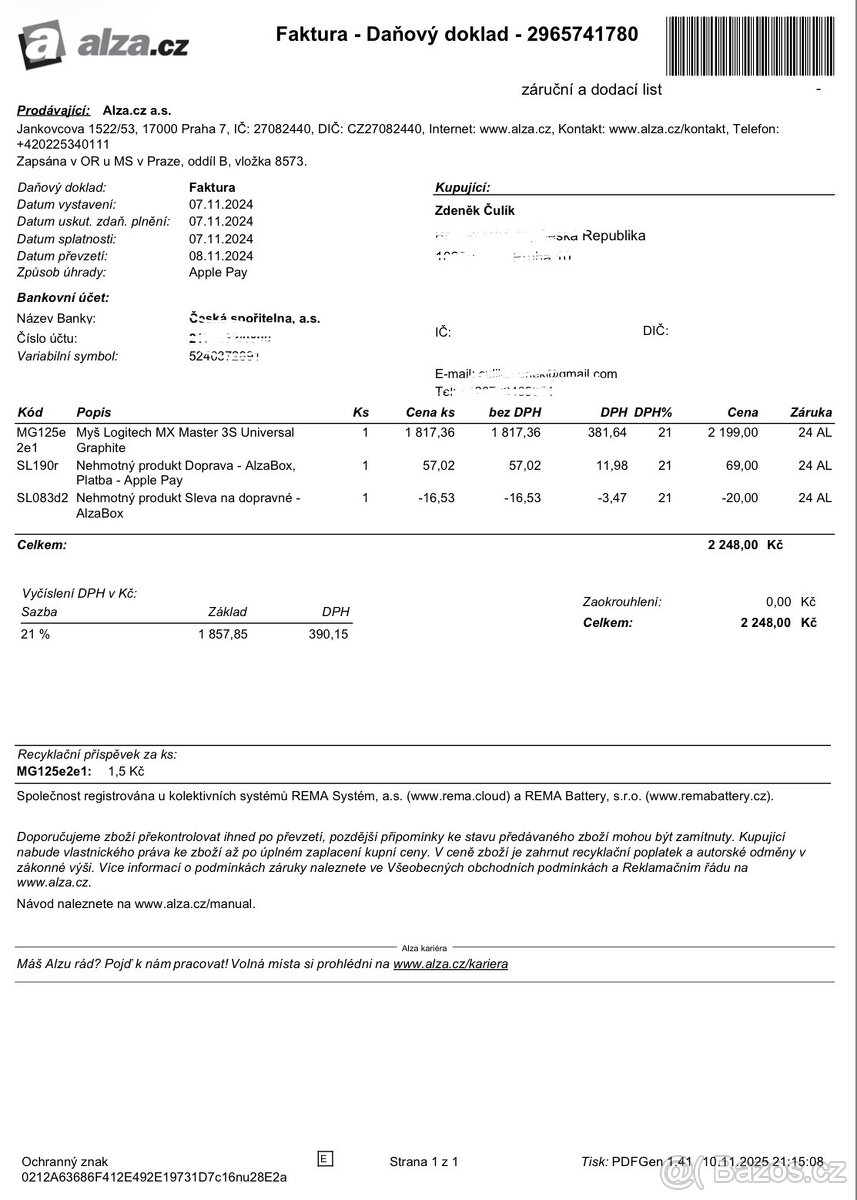 Logitech MX Master 3S – top stav, s USB přijímačem, zaruka - 6