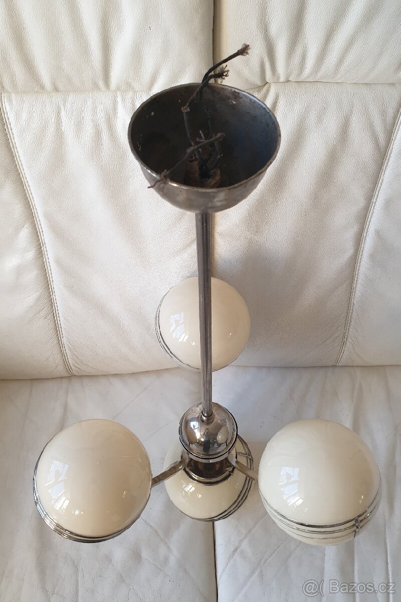 Starožitný lustr art deco chrom koule s pruhy - 6