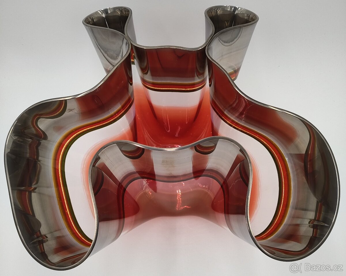 Krásná vypalovaná váza na plastickém skle Antonie Jankovcová - 6