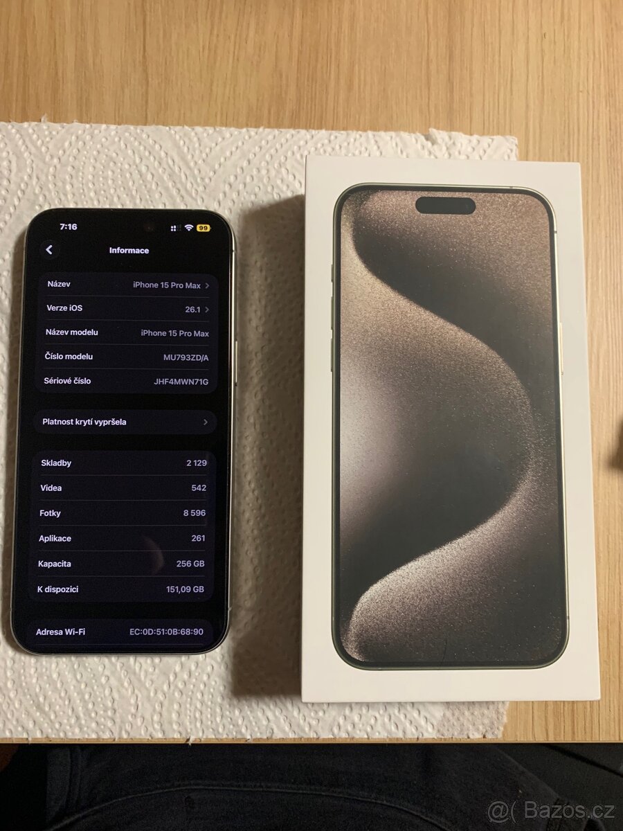 Prodám Apple IPhone 15 Pro Max 256 gb, béžová Natural Titan - 6