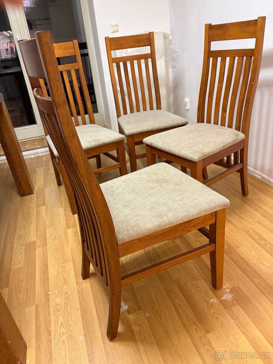 Dubový masivní stůl + 4ks židlí - 6